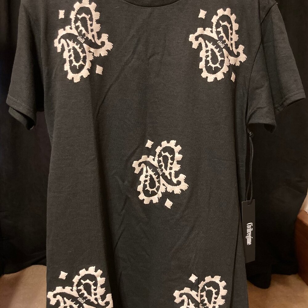 Civilregime Black T-Shirt with White Paisley Design NWT